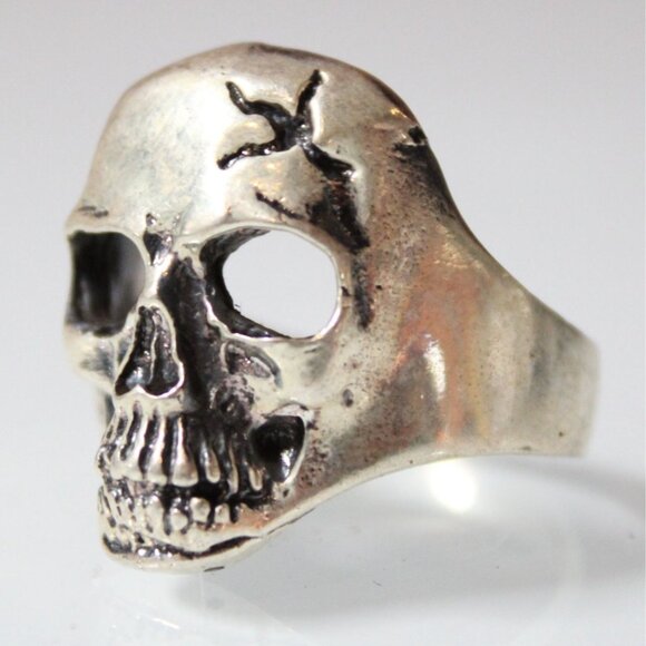 Heavy Skull Ring Silver 925 11.63g Gothic Biker Punk Size 10 Cracked Design - Picture 1 of 9